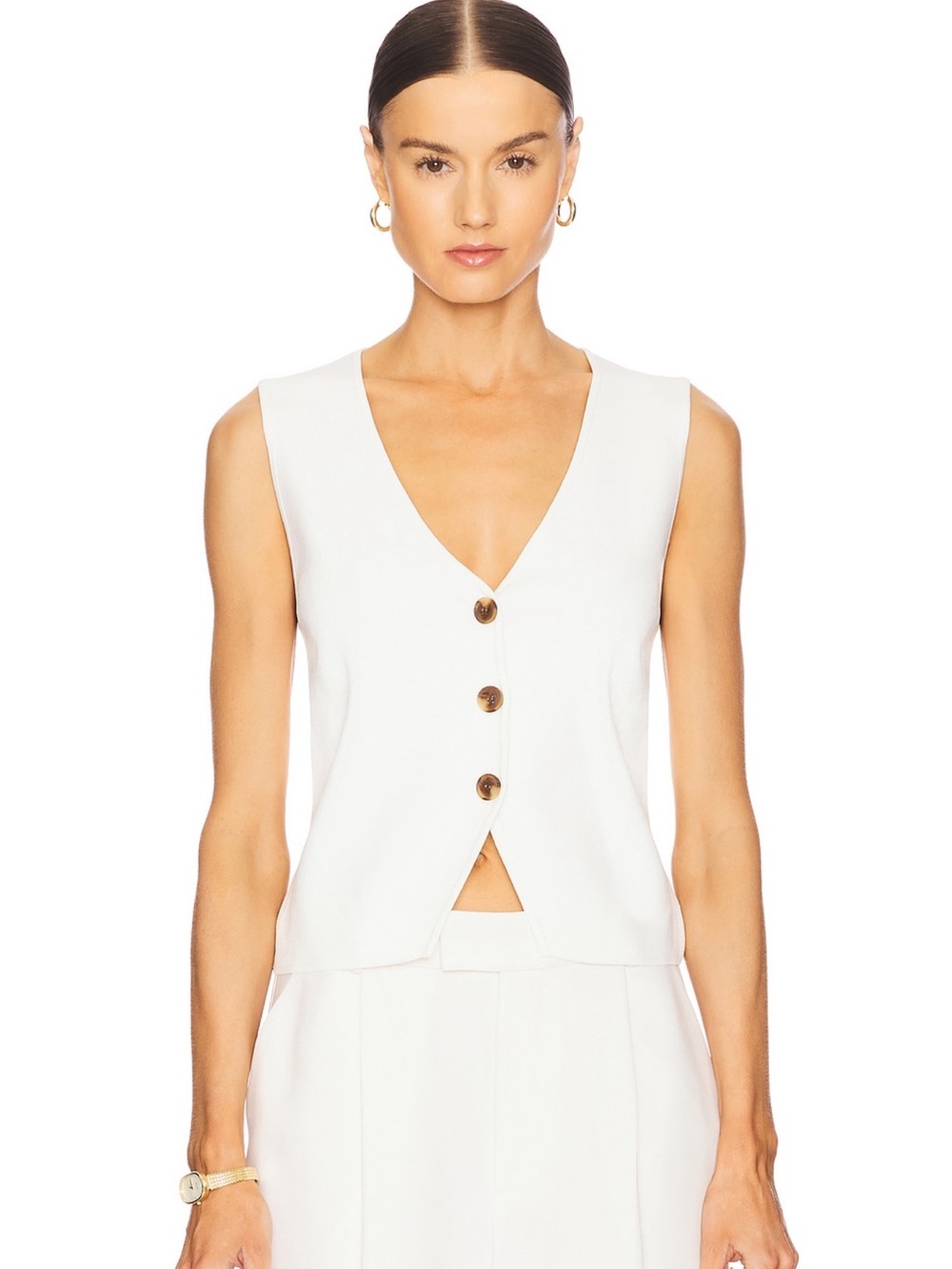 L'Academie White V-Neck Buttoned Sleeveless Sweater Vest